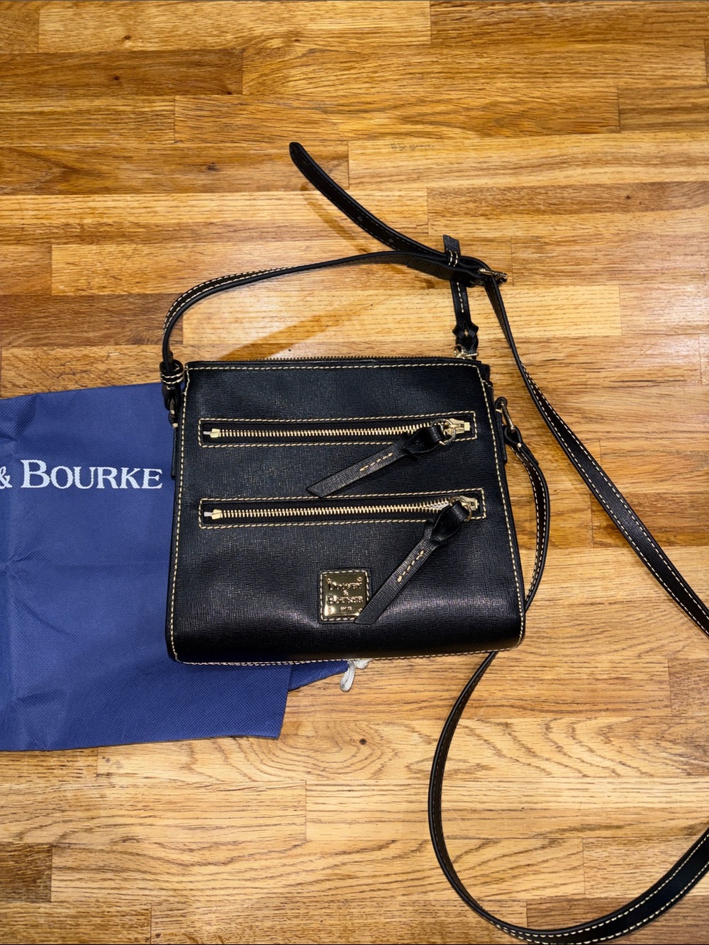 Dooney & Bourke Black Leather Double-Zip Crossbody